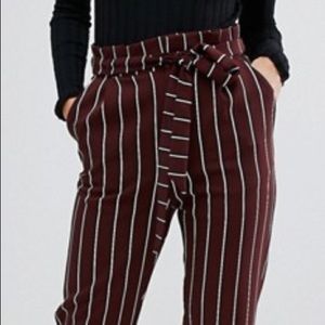 Pull & Bear maroon striped trousers